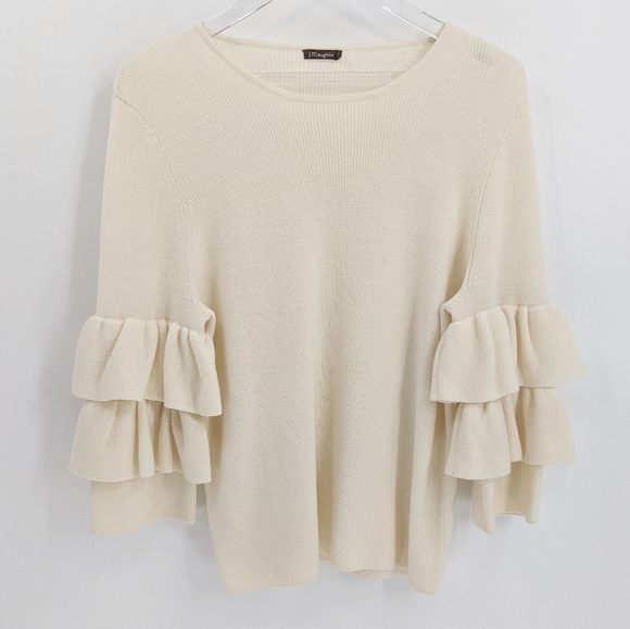 J. McLaughlin Cream Wool Tiered Sleeve Sweater - Picture 2 of 8